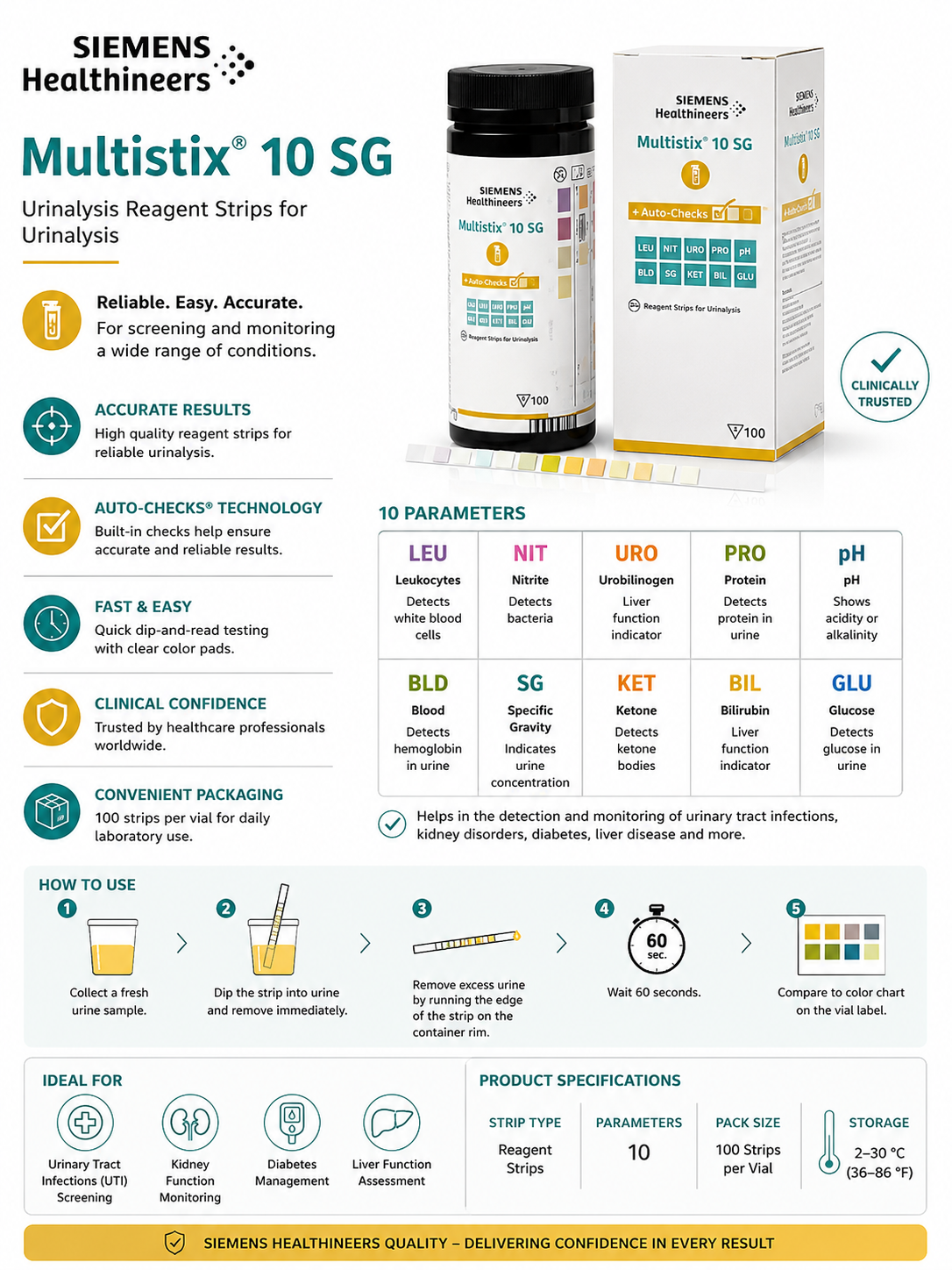 Multistix 10SG Urinalysis Test Strips Box of 100 | Urine Test Strips