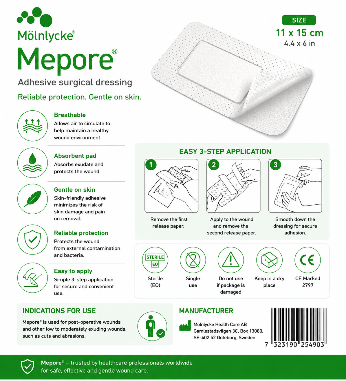 Mepore 11x15cm Box of 40 | Sterile Self Adhesive Wound Dressings