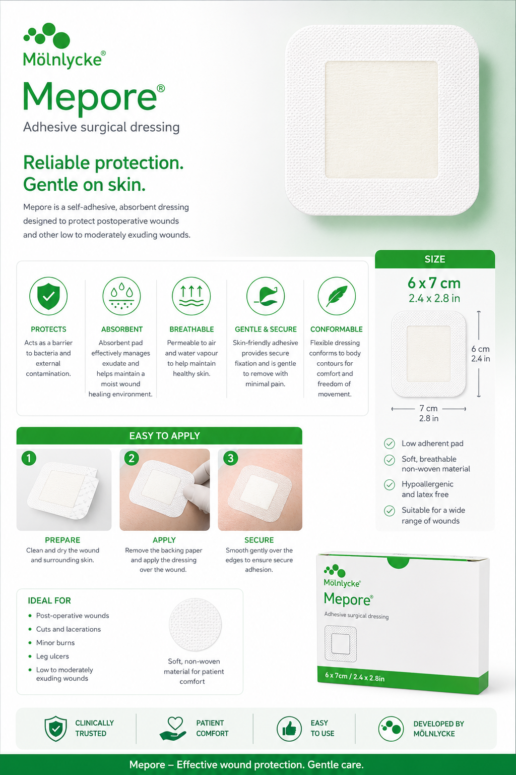 Mepore 6x7cm Box of 60 | Sterile Self Adhesive Wound Dressings