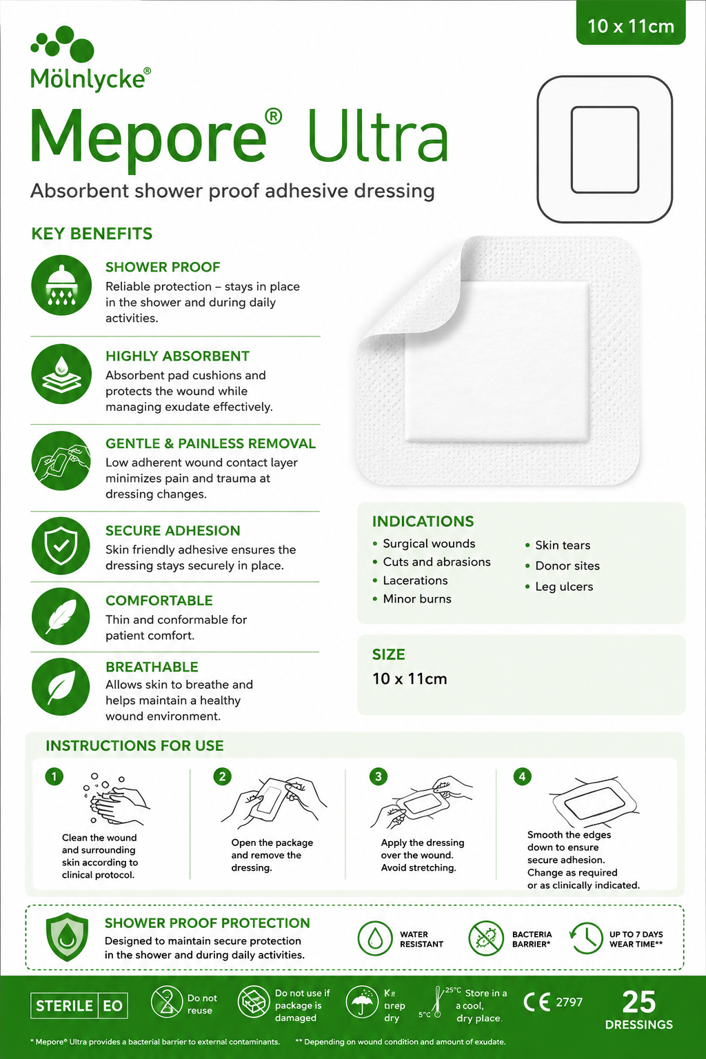 Mepore Ultra 11x15cm Box of 36 | Sterile Showerproof Dressings