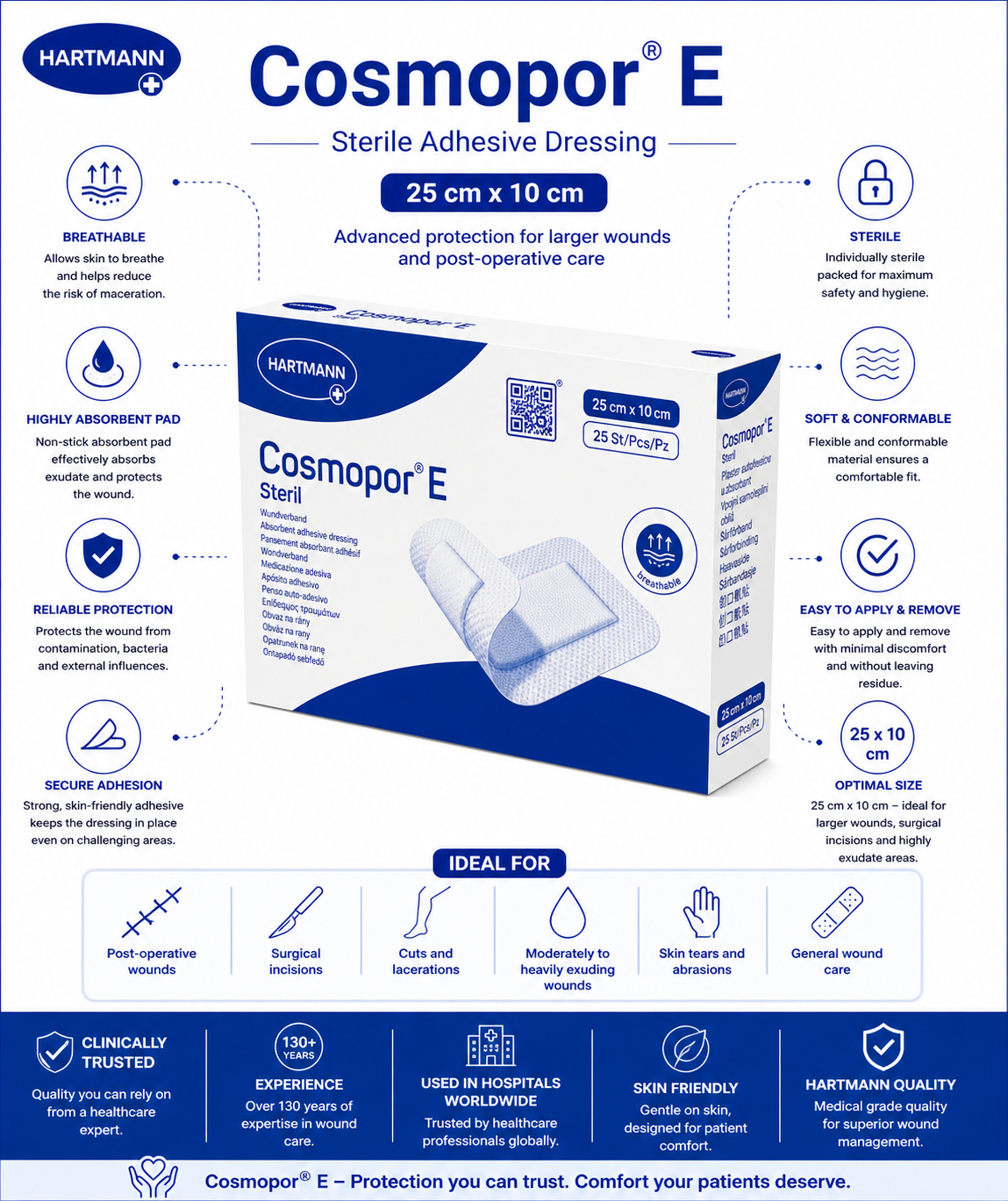 Cosmopor E 25x10cm Box of 25 | Sterile Adhesive Wound Dressings