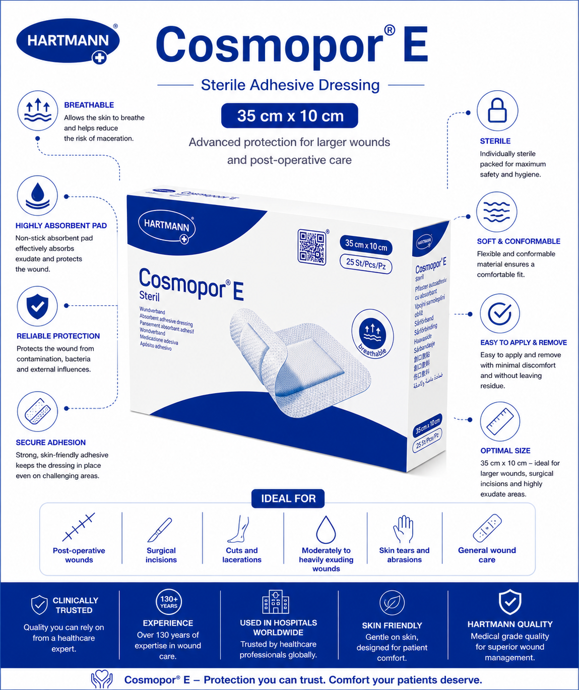 Cosmopor E 35x10cm Box of 25 | Sterile Adhesive Wound Dressings
