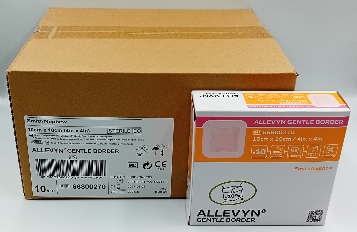 Allevyn Gentle Border Foam Dressing 10cm x 10cm – Box of 10 (Case of 10 Boxes / 100 Dressings)