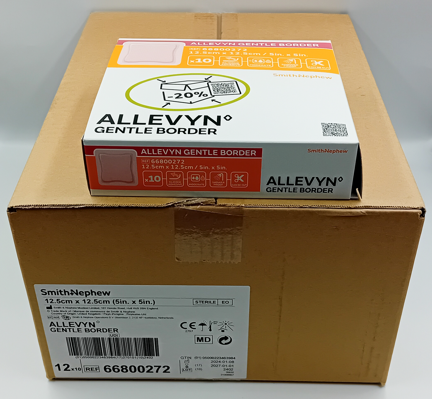 Allevyn Gentle Border Foam Dressing 12.5cm x 12.5cm – Box of 10 (Case of 12 Boxes / 120 Dressings)