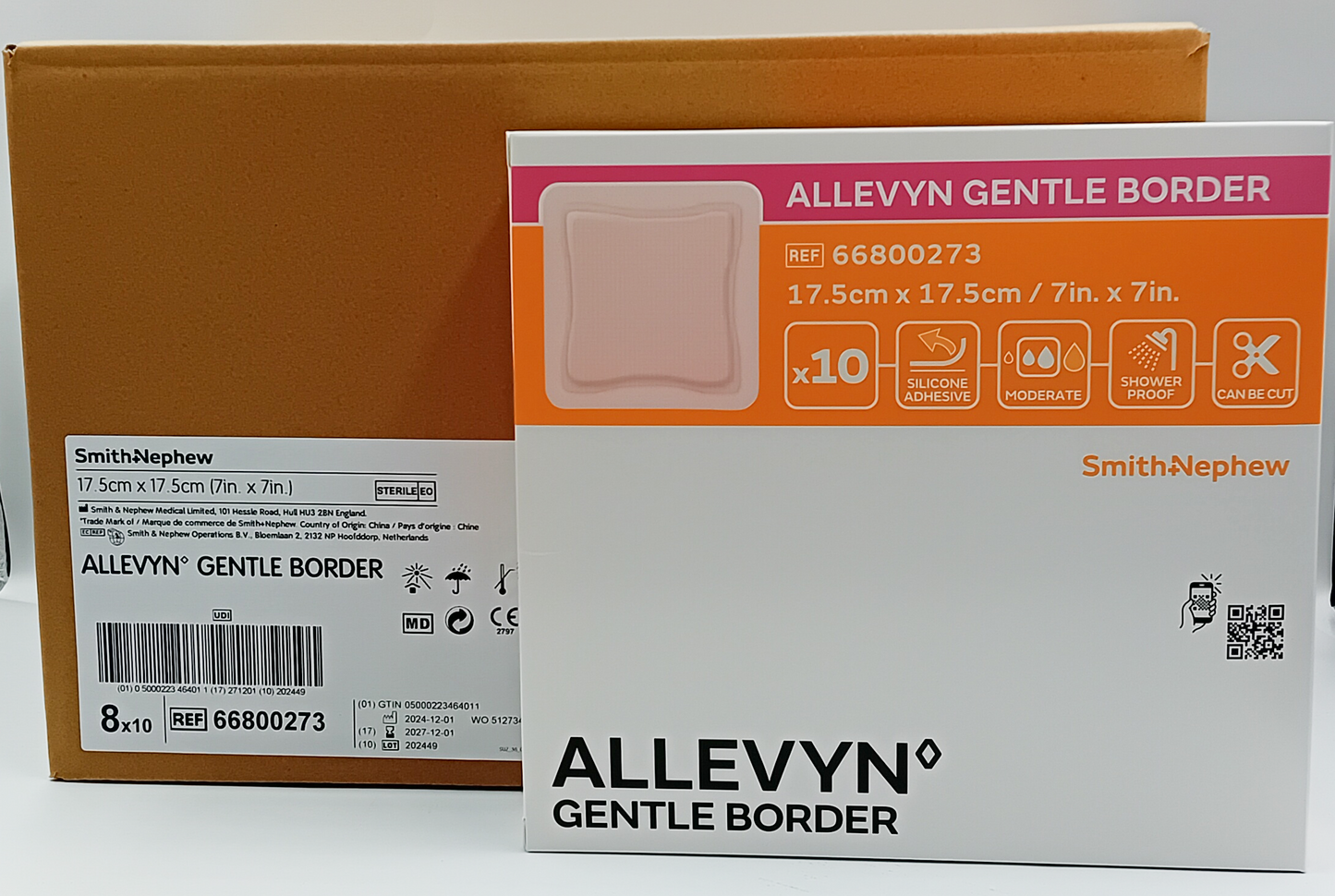 Allevyn Gentle Border Foam Dressing 17.5cm x 17.5cm – Box of 10 (Case of 8 Boxes / 80 Dressings)