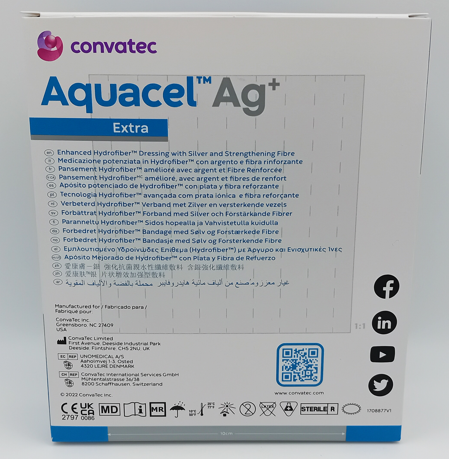 Aquacel AG+ Extra 10cm x 10cm - Box of 10 - Antimicrobial Wound Dressings