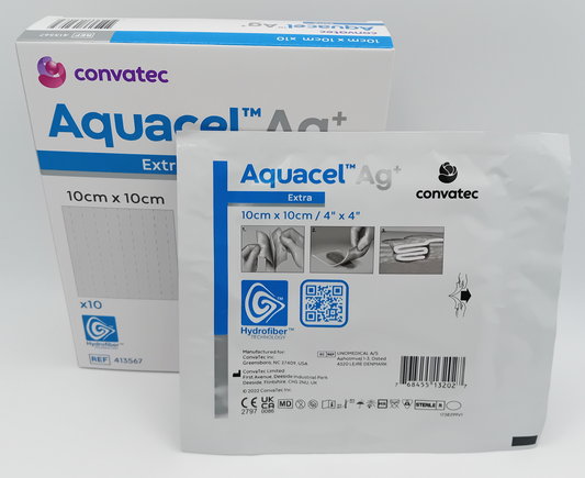 Aquacel AG+ Extra 10cm x 10cm - Box of 10 - Antimicrobial Wound Dressings