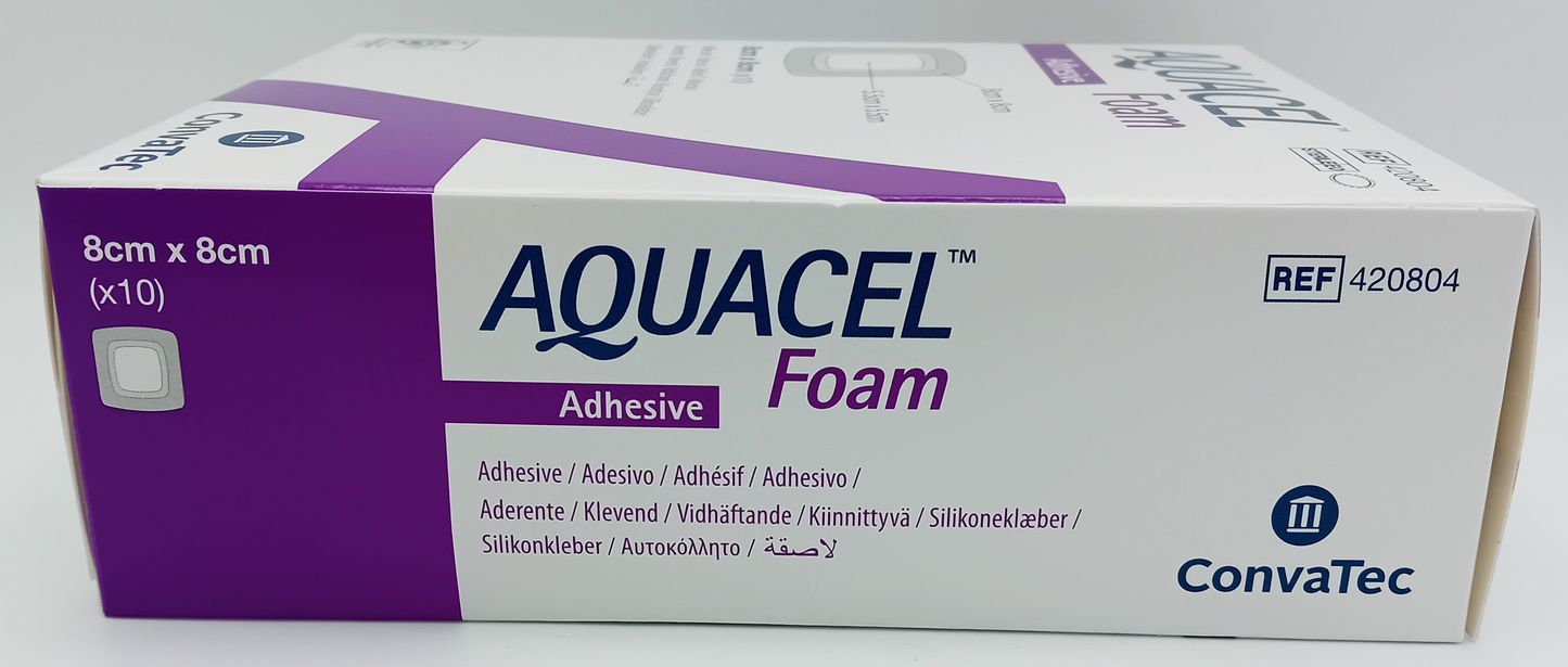 Aquacel Foam Adhesive 8cm x 8cm - Box of 10 - Sterile Wound Dressings