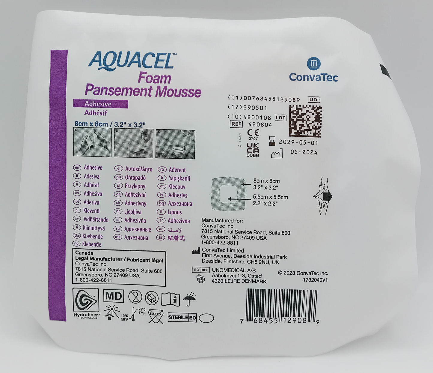 Aquacel Foam Adhesive 8cm x 8cm - Box of 10 - Sterile Wound Dressings