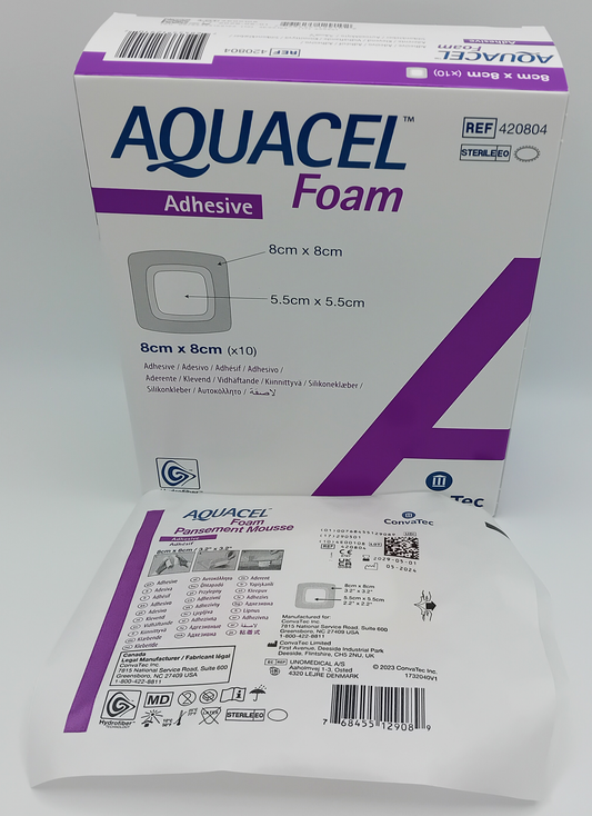 Aquacel Foam Adhesive 8cm x 8cm - Box of 10 - Sterile Wound Dressings