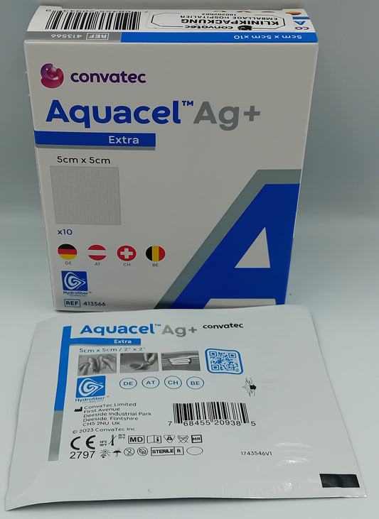 Aquacel Ag+ Extra – 5cm x 5cm – Box of 10 – Antimicrobial Silver Wound Dressings