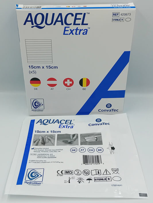 Aquacel Extra Hydrofiber Wound Dressing 15cm x 15cm – Box of 5