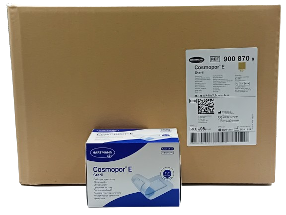Cosmopor E Adhesive Sterile Wound Dressings 7.2cm x 5cm – Box of 50 (Case of 36 Boxes / 1,800 Dressings)