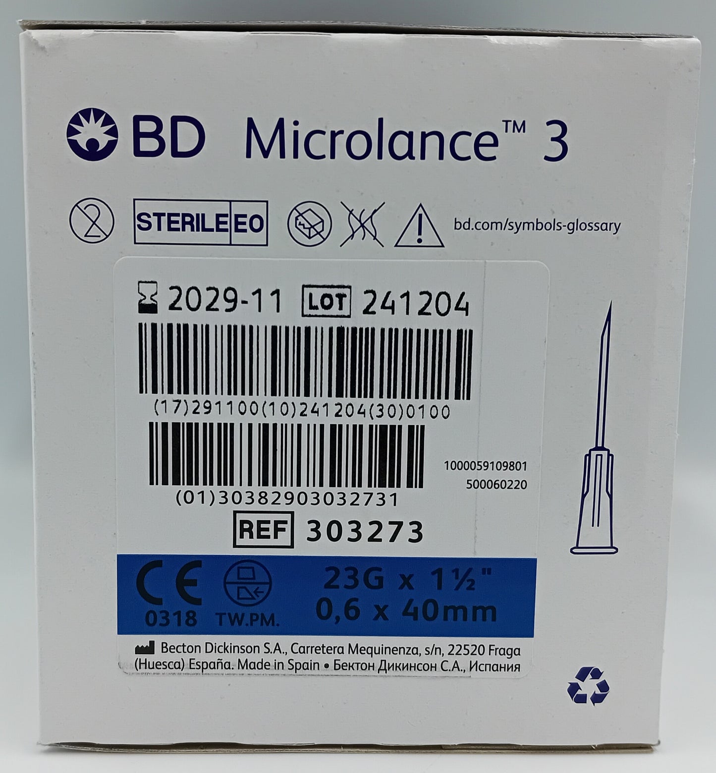 BD Microlance 3 Needles – 23G x 1½" (0.6mm x 38mm) – Blue – Box of 100