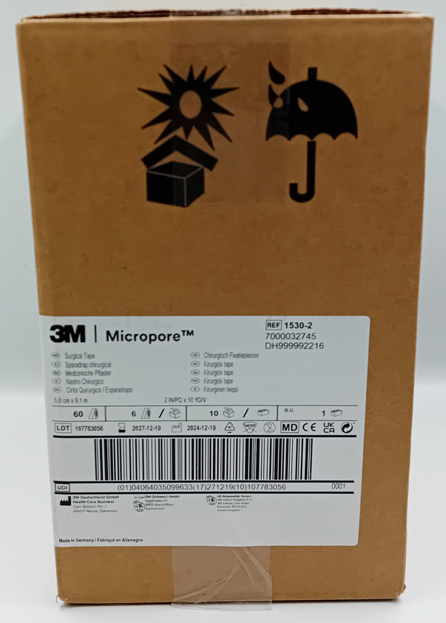 Micropore White Surgical Tape 5cm x 9.1m – Box of 6 Rolls (Case of 10 Boxes / 60 Rolls Total)