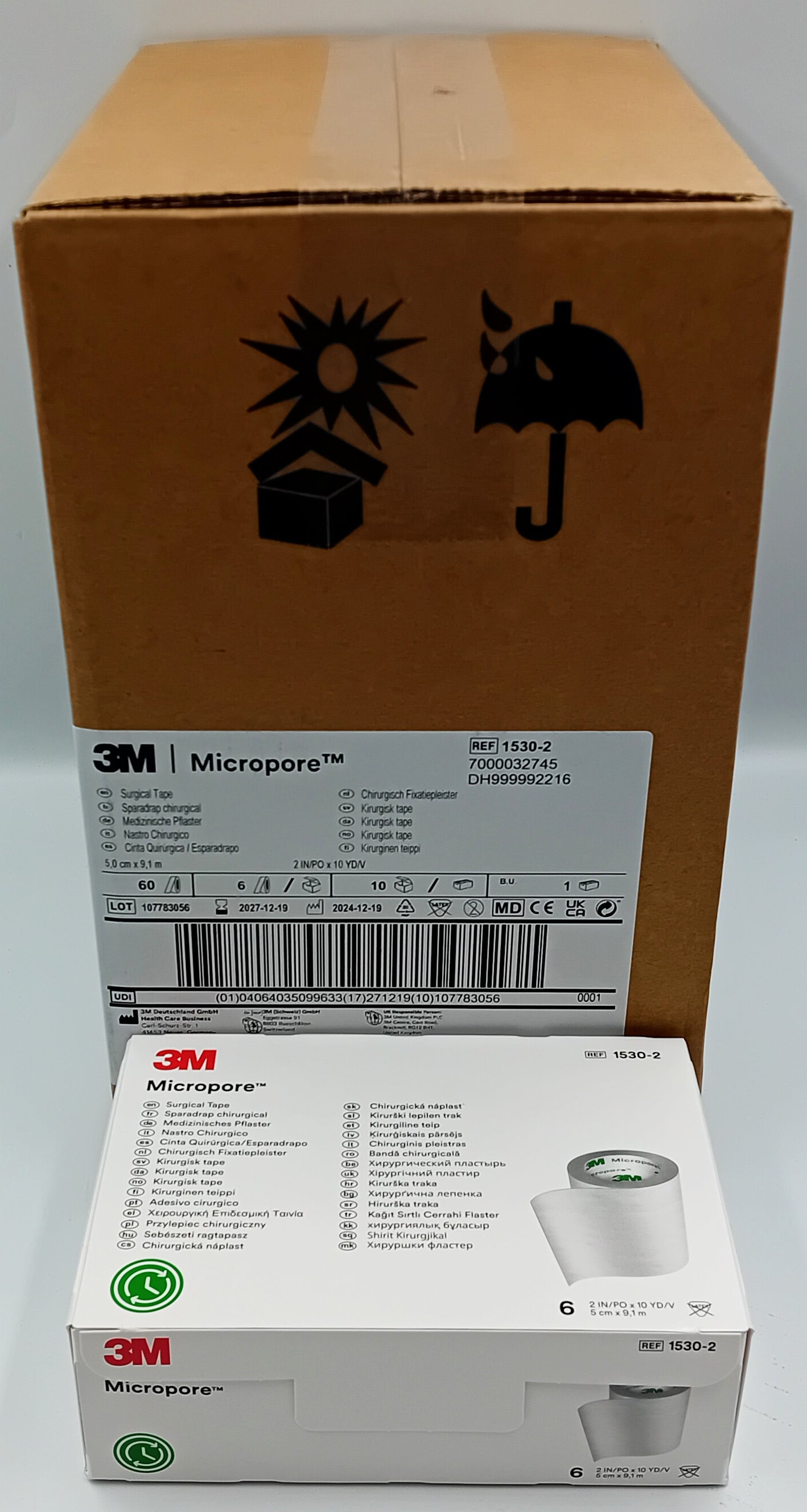 Micropore White Surgical Tape 5cm x 9.1m – Box of 6 Rolls (Case of 10 Boxes / 60 Rolls Total)