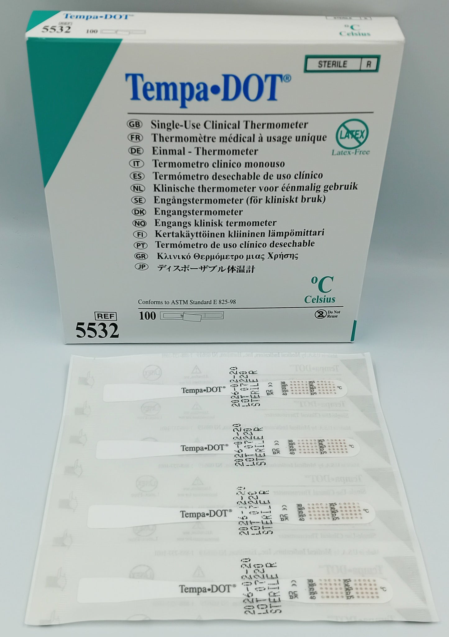 TempaDOT Single-Use Disposable Thermometers – Box of 100