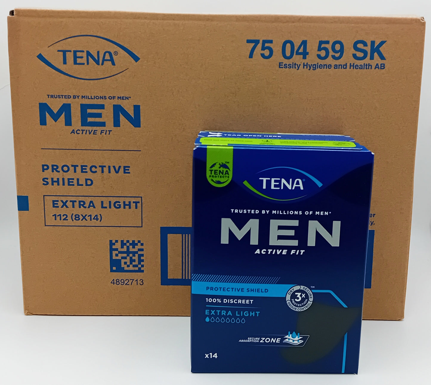 TENA Men Active Fit Extra Light Pads - Case of 8 Packs (112 Pads Total)
