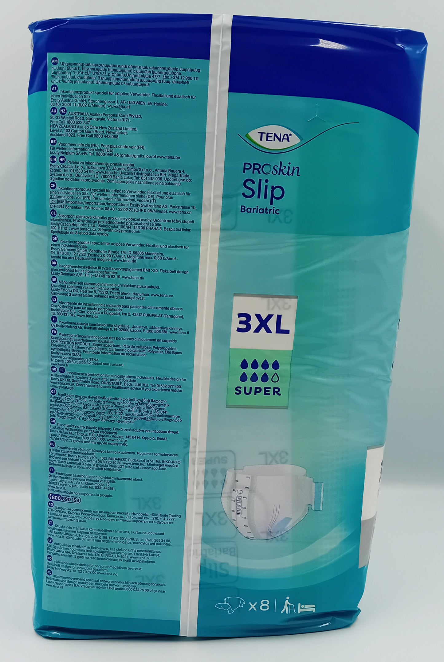 TENA ProSkin Slip Super Bariatric XXXL – Case of 4 Packs (32 Pads)
