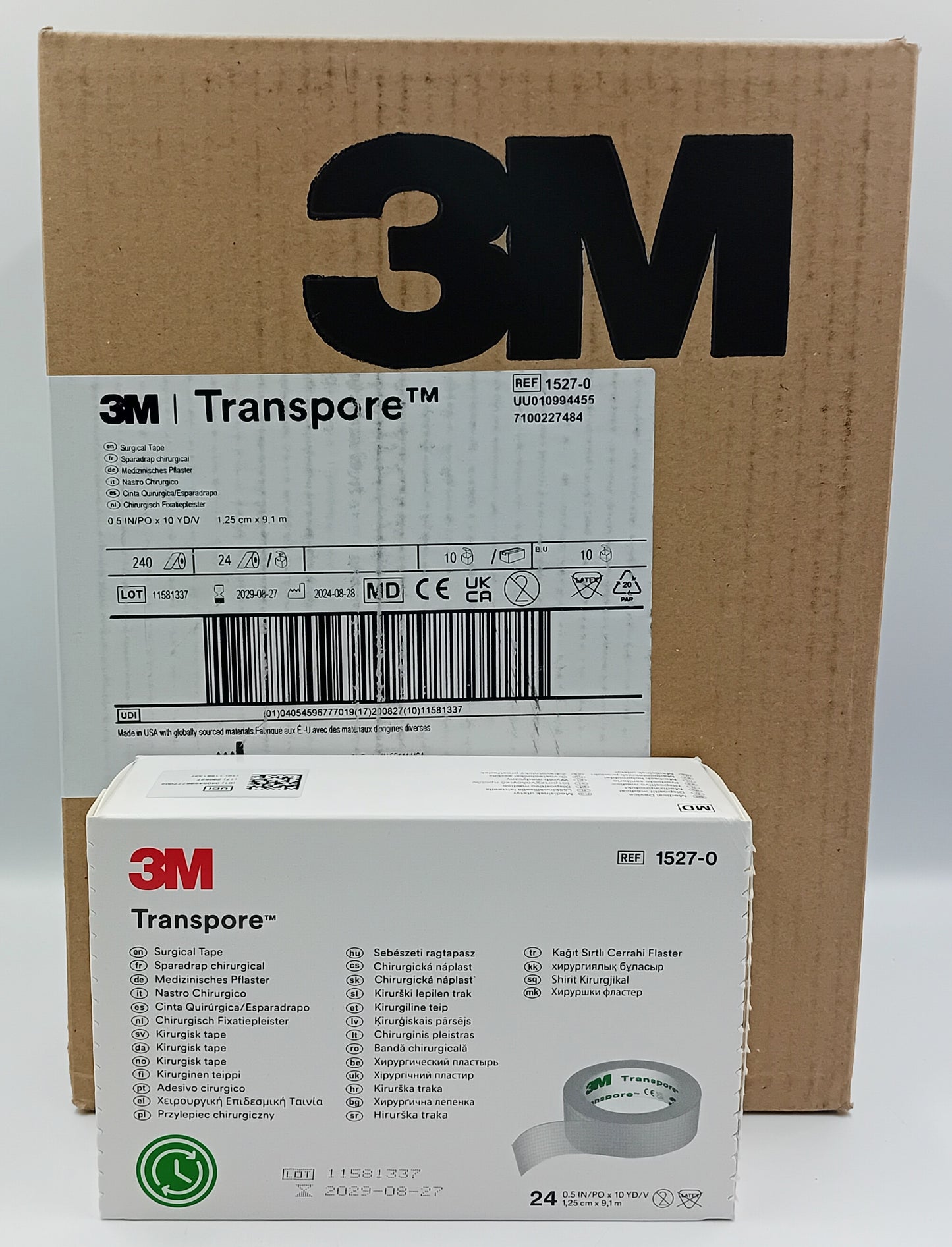 Transpore Surgical Tape – 1.25cm x 9.14m – Box of 24 – Case of 10