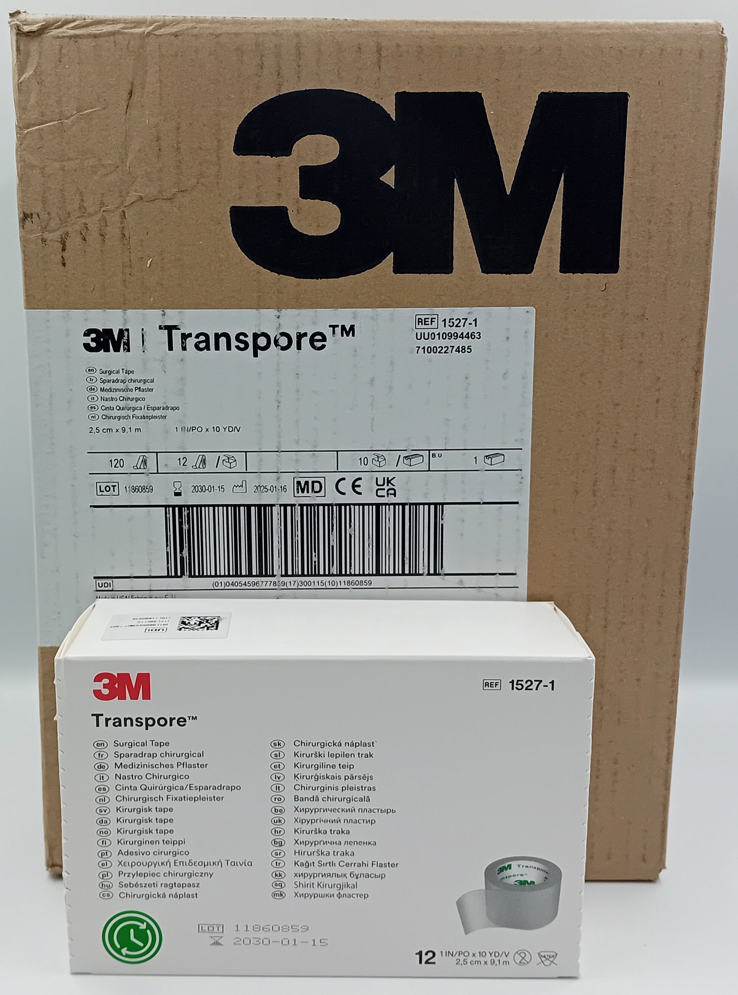 Transpore Surgical Tape – 2.5cm x 9.14m – Box of 12 – Case of 10