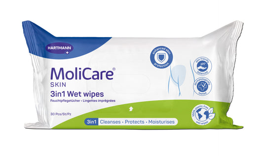 MoliCare Skin 3-in-1 Wet Wipes Pack of 30 | Cleansing & Skin Care Wipes