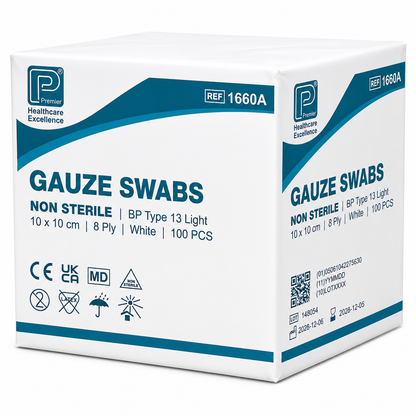 Gauze Swabs 1660A Non-Sterile 8 Ply – 10cm x 10cm – Pack of 100