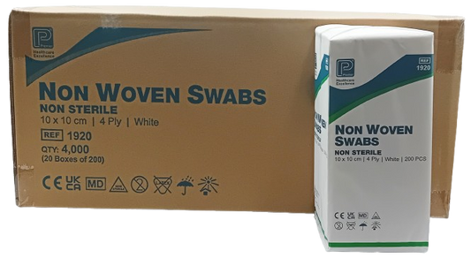 Non-Woven Swabs – 1920 – Non-Sterile – 4 Ply – 10cm x 10cm – Pack of 200 – Case of 20 Packs