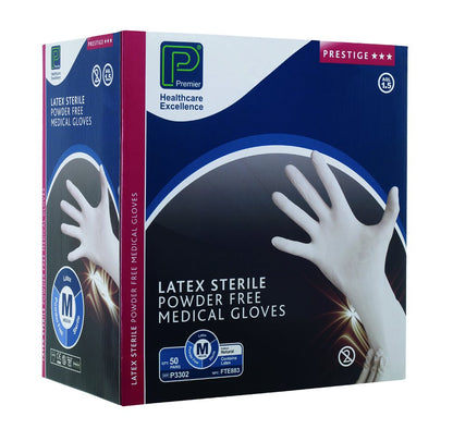 Premier Prestige Sterile Latex Exam Gloves Medium 50 Pairs | Natural Latex