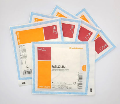 MELOLIN Sterile Non-Adherent Dressings - Qty 10, Individual Packs, Available in S, M/L, & XL, Ideal for Wound Care, Non-Stick Gauze (M/L Wound, 10cm x 10cm)