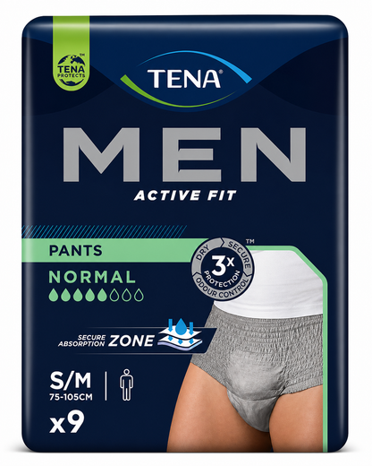 TENA Men Pants Normal Grey S/M – Pack of 9 Incontinence Pants