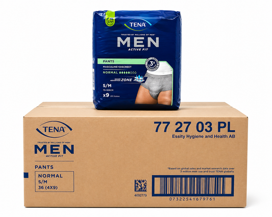 TENA Men Pants Normal Grey S/M – Case of 4 Packs (36 Total Incontinence Pants)