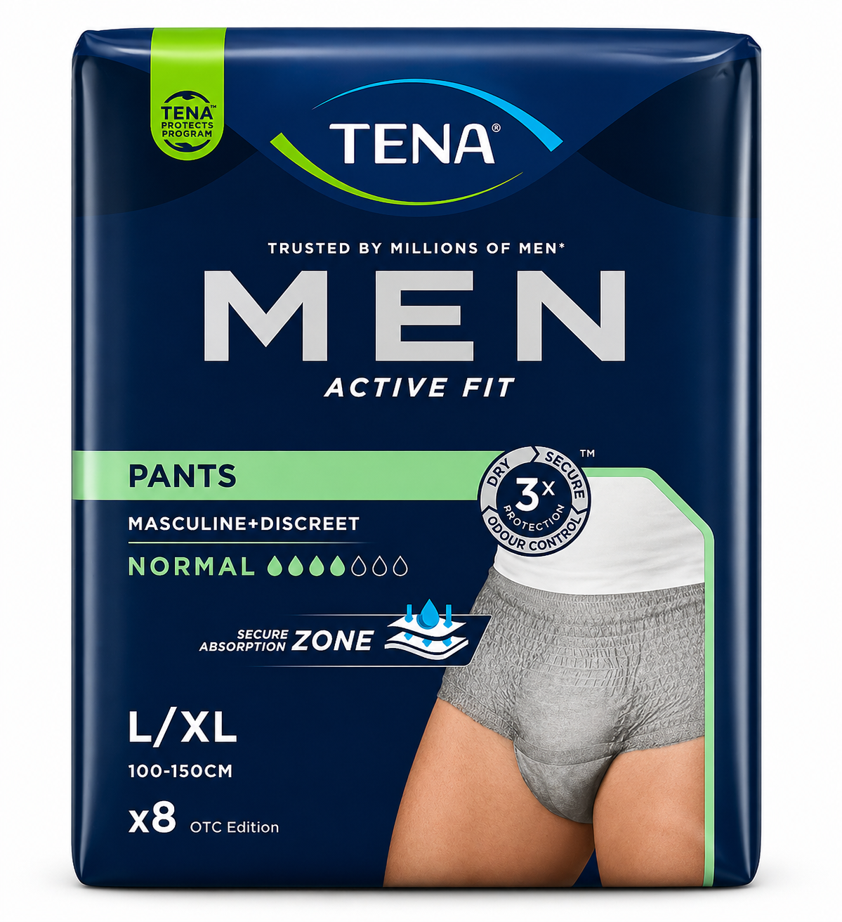 TENA Men Pants Normal Grey L/XL – Pack of 8 Incontinence Pants