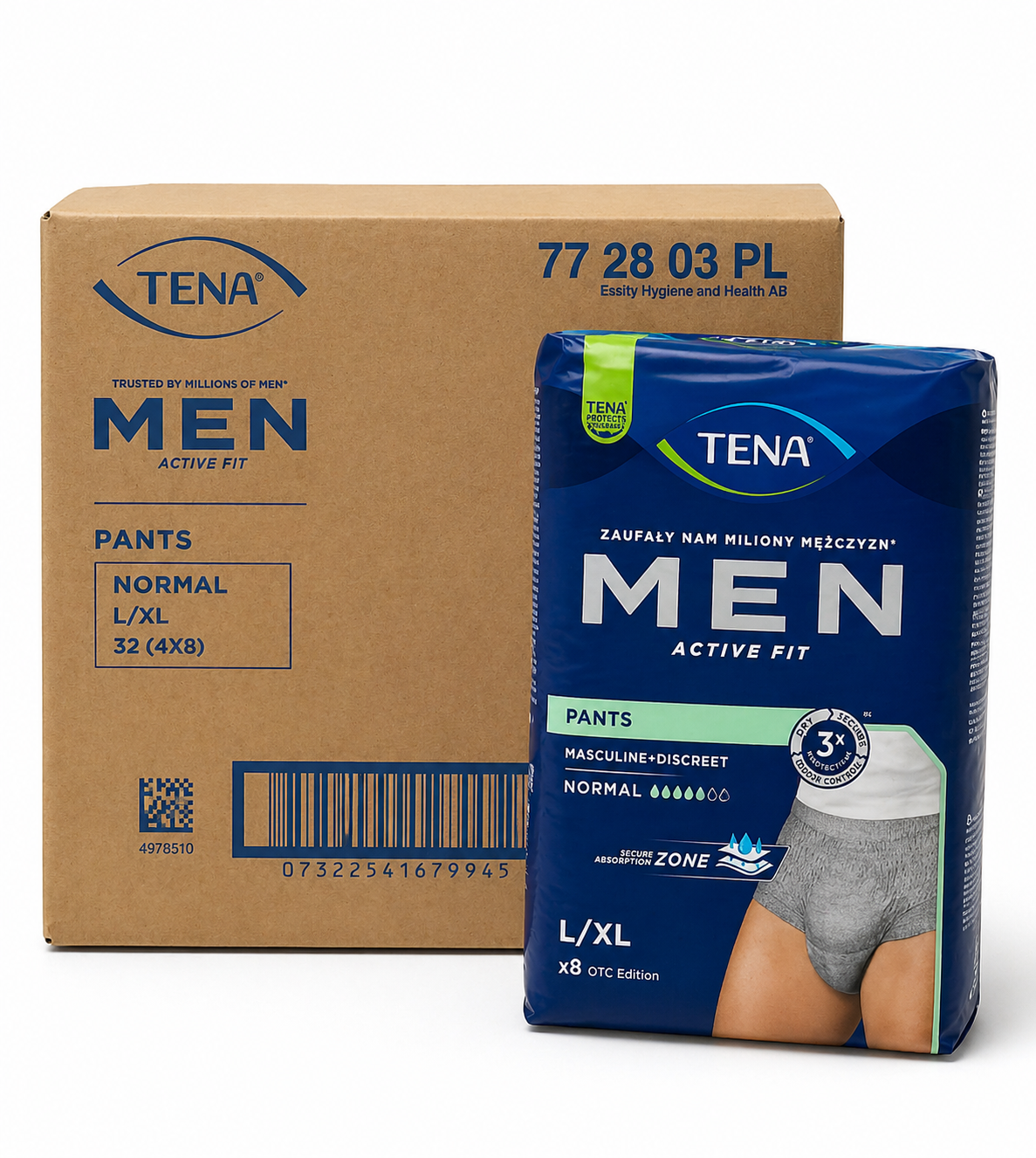 TENA Men Pants Normal Grey L/XL – Case of 4 Packs (32 Total Incontinence Pants)