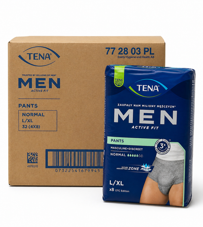 TENA Men Pants Normal Grey L/XL – Case of 4 Packs (32 Total Incontinence Pants)