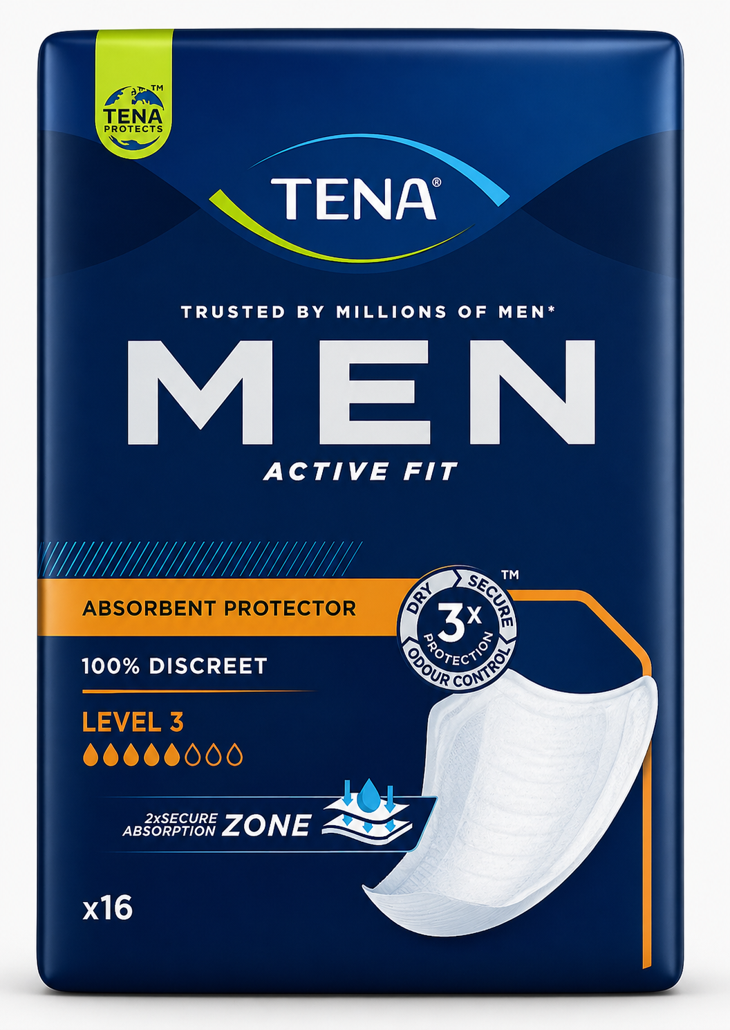 TENA Men Level 3 Incontinence Pads Pack 16 x4 | 64 Male Guards Total