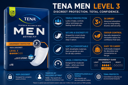 TENA Men Level 3 Incontinence Pads Pack 16 x4 | 64 Male Guards Total