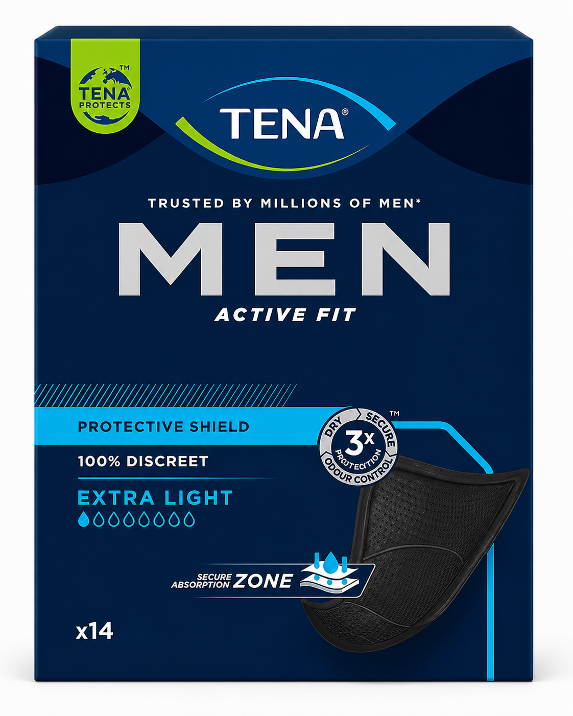 TENA Men Active Fit Extra Light Pads (Pack of 14) - Discreet & Comfortable Incontinence