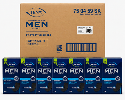 TENA Men Active Fit Extra Light Pads - Case of 8 Packs (112 Pads Total)