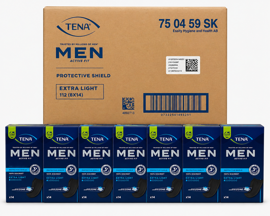 TENA Men Active Fit Extra Light Pads - Case of 8 Packs (112 Pads Total)