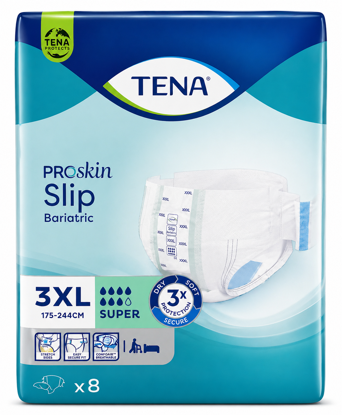 TENA ProSkin Slip Super Bariatric XXXL – Case of 4 Packs (32 Pads)