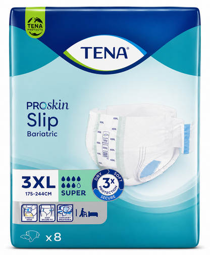 TENA ProSkin Slip Super Bariatric XXXL – Pack of 8 Incontinence Briefs