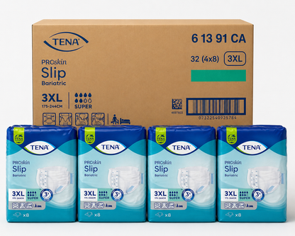 TENA ProSkin Slip Super Bariatric XXXL – Case of 4 Packs (32 Pads)