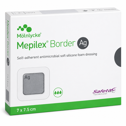 Mepilex Border Ag 7cm x 7.5cm Box of 5 | Silver Silicone Foam Dressing