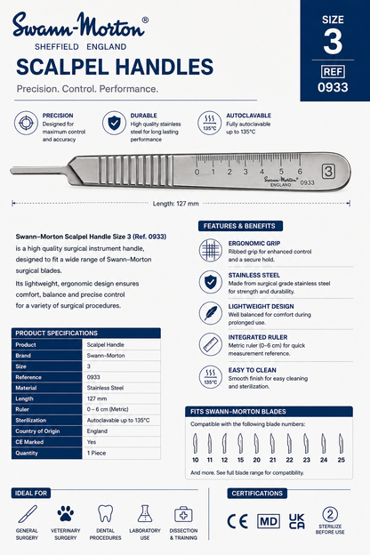 Swann-Morton Scalpel Handle No.3 Ref 0933 | Reusable Surgical Handle