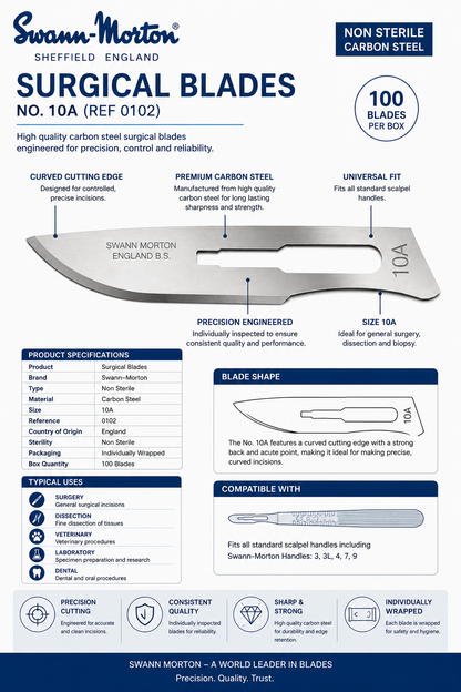 Swann-Morton No.10A Carbon Sterile Blades 0202 | Surgical Scalpel Blades