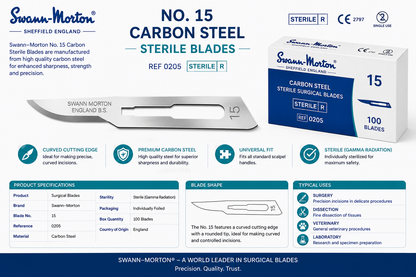 Swann-Morton No.15 Carbon Sterile Blades 0205 | Surgical Scalpel Blades