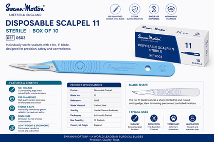 Swann-Morton No.11 Sterile Disposable Scalpel | Surgical Blade & Handle