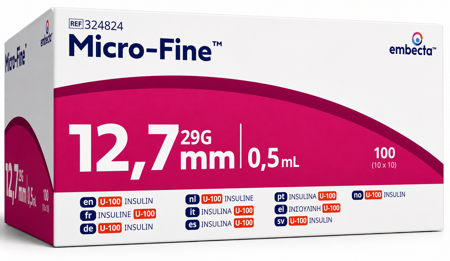 Embecta Micro-Fine+ 0.5ml 29G 12.7mm Insulin Syringes Box of 100