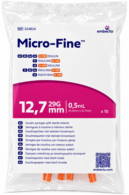 Embecta Micro-Fine+ 0.5ml 29G 12.7mm Insulin Syringes Box of 100